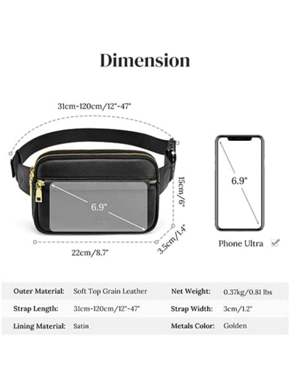 Genuine Leather Fanny Pack for Women | RFID Blocking Crossbody Sling Bag, Travel - Picture 2 of 6
